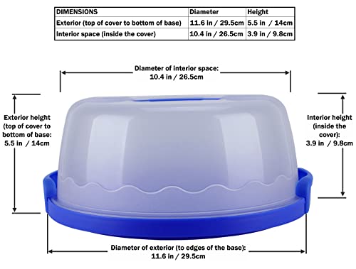 HelloCupcake Portable Carrier / Storage Container - 10.4in Diameter (Inside Cover), Translucent Dome - Perfect for Transporting Cakes, Cupcakes, Pies, or Other Desserts (Blue)