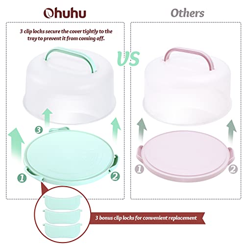 Cake Carrier with Lid and Handle, Ohuhu BPA-Free Cake Containers Cake Holder with 2 Handles Cupcake Carrier - Plastic Cover Two Sided Base for Transport Pies Nuts Fruit - for 10 inch Cake Perfect Gifts