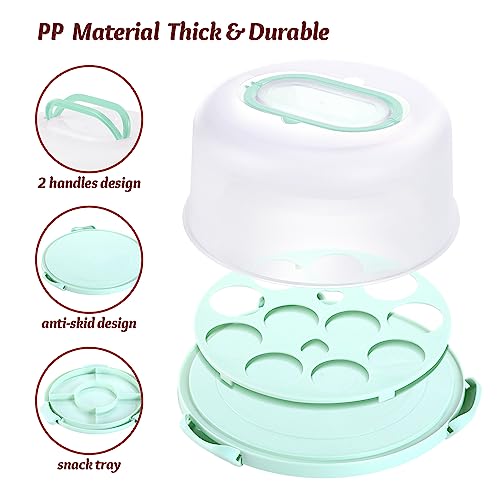 Cake Carrier with Lid and Handle, Ohuhu BPA-Free Cake Containers Cake Holder with 2 Handles Cupcake Carrier - Plastic Cover Two Sided Base for Transport Pies Nuts Fruit - for 10 inch Cake Perfect Gifts