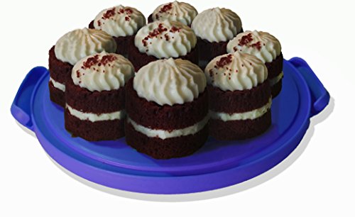 HelloCupcake Portable Carrier / Storage Container - 10.4in Diameter (Inside Cover), Translucent Dome - Perfect for Transporting Cakes, Cupcakes, Pies, or Other Desserts (Blue)