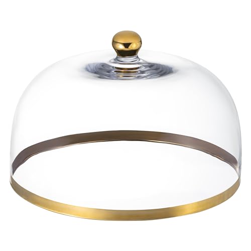 Glass - Cake Dome - with - Gold Rim - and - Gold Knob - for Cake - Fruit - Cheese - 11.75" Diameter - Made in Europe - by Barski