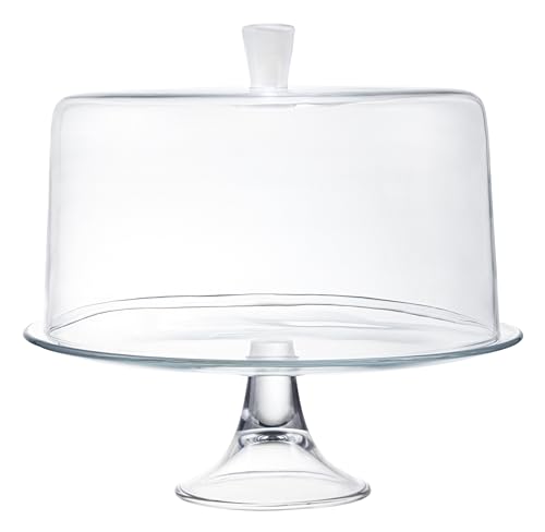 Footed Cake Plate - with Opal Knobbed - Dome - Classic Clear Collection - for Cake - Cheese - Fruit - Plate is 13" Diameter - Dome is 11.5" Diameter - Made in Europe - by Barski