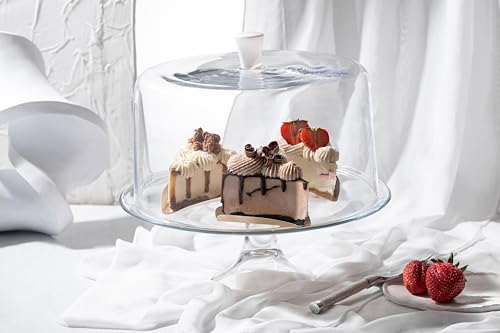 Footed Cake Plate - with Opal Knobbed - Dome - Classic Clear Collection - for Cake - Cheese - Fruit - Plate is 13" Diameter - Dome is 11.5" Diameter - Made in Europe - by Barski