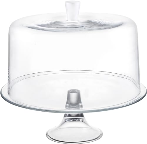 Footed Cake Plate - with Opal Knobbed - Dome - Classic Clear Collection - for Cake - Cheese - Fruit - Plate is 13" Diameter - Dome is 11.5" Diameter - Made in Europe - by Barski
