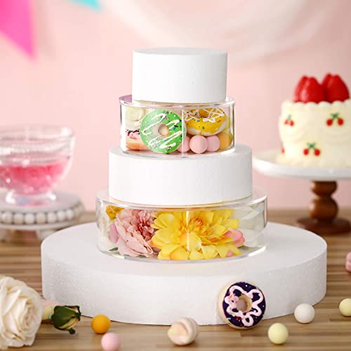 2 Pcs Acrylic Fillable Cake Stand Clear Cake Riser Cake Tier Round Display Riser Display Stands Cylinder Stand Fillable Cake Pillars for Party Wedding Birthday (7''D x 2''H, 4.7''D x 2''H)