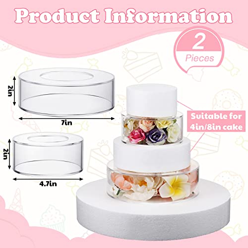 2 Pcs Acrylic Fillable Cake Stand Clear Cake Riser Cake Tier Round Display Riser Display Stands Cylinder Stand Fillable Cake Pillars for Party Wedding Birthday (7''D x 2''H, 4.7''D x 2''H)