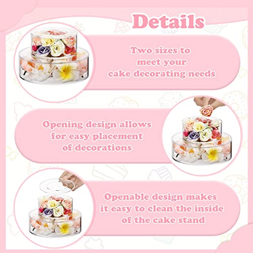 2 Pcs Acrylic Fillable Cake Stand Clear Cake Riser Cake Tier Round Display Riser Display Stands Cylinder Stand Fillable Cake Pillars for Party Wedding Birthday (7''D x 2''H, 4.7''D x 2''H)