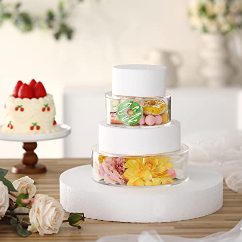 2 Pcs Acrylic Fillable Cake Stand Clear Cake Riser Cake Tier Round Display Riser Display Stands Cylinder Stand Fillable Cake Pillars for Party Wedding Birthday (7''D x 2''H, 4.7''D x 2''H)