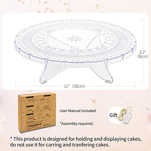 NWK 12inch Lighted Clear Cake Stand Plate Holder with String Lights Fit for 6inch, 8 inch, 10 inch, 12 inch Cakes for Wedding Birthday Graduation Party