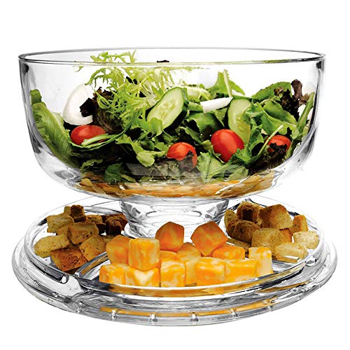 Extra Large (12") 6 in 1 Acrylic Cake Stand with Dome Lid Multifunctional Serving Platter and Plate, Salad Bowl/Veggie Platter/Punch Bowl/Desert Platter/Chips & Dip - BPA Free