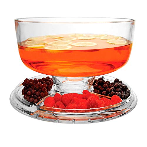 Extra Large (12") 6 in 1 Acrylic Cake Stand with Dome Lid Multifunctional Serving Platter and Plate, Salad Bowl/Veggie Platter/Punch Bowl/Desert Platter/Chips & Dip - BPA Free