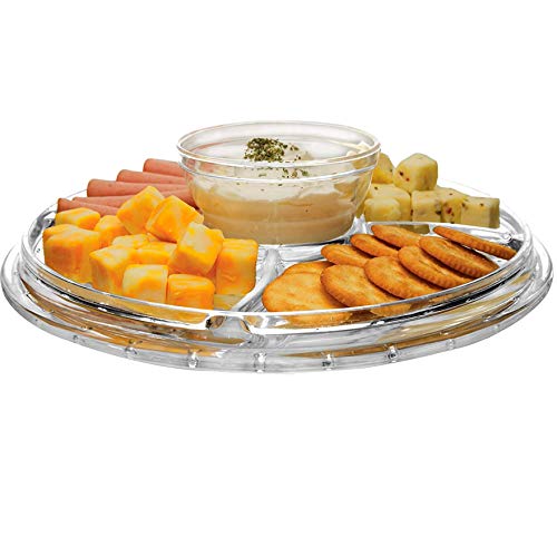 Extra Large (12") 6 in 1 Acrylic Cake Stand with Dome Lid Multifunctional Serving Platter and Plate, Salad Bowl/Veggie Platter/Punch Bowl/Desert Platter/Chips & Dip - BPA Free