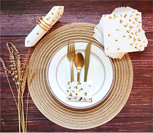 100 PK Gold Napkins - 4 Assorted Designs - 3-Ply Cocktail Napkins Folded 5 x 5 Inches Bar Napkins Disposable Party Napkins Paper Napkins Dinner for Wedding Baby Shower Birthday Graduation 2022