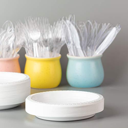 PLASTICPRO 6 inch Round Plastic Plates Microwaveable, Disposable, White, Dinnerware 100 Count