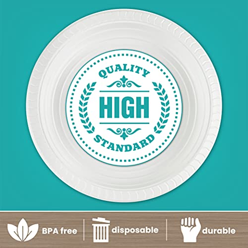 PLASTICPRO 6 inch Round Plastic Plates Microwaveable, Disposable, White, Dinnerware 100 Count