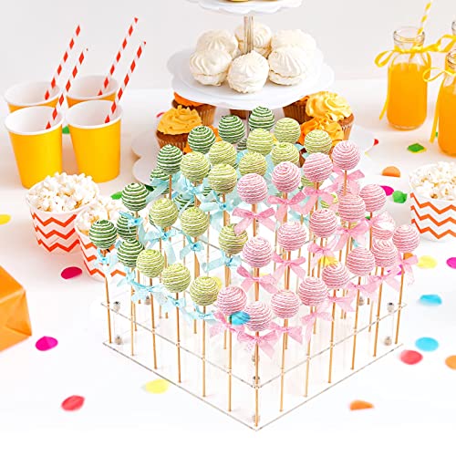 Acrylic Cake Pop Display Stand, ANMEISH 2023 Upgraded 56 Hole Clear 3 Tier Square Lollipop Holder, Ideal for Weddings Baby Showers Birthday Party Anniversaries Holiday Candy Decorative
