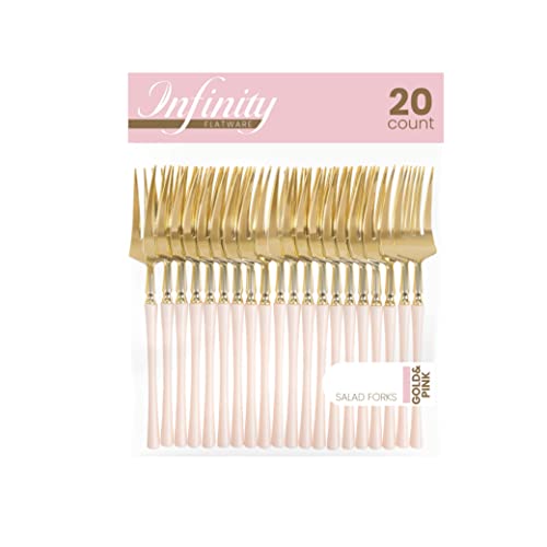 PlasticPro 20 Count Gold and Pink Plastic Salad Forks Premium Quality Heavy Duty Disposable Elegant Silverware Two Tone Salad Forks for Party