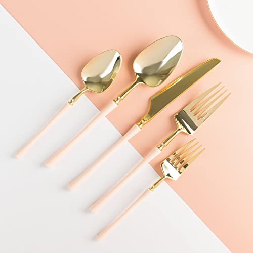 PlasticPro 20 Count Gold and Pink Plastic Salad Forks Premium Quality Heavy Duty Disposable Elegant Silverware Two Tone Salad Forks for Party