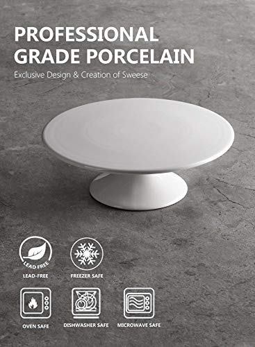 Sweese 708.101 10-Inch Porcelain Cake Stand, Round Dessert Stand, Cupcake Stand for Birthday Parties, Weddings, Baby Shower and Other Events, White