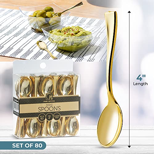 Gold Mini Spoons, Gold Plastic Mini Dessert Spoons, Disposable Tiny Gold Spoons, 4 inch 80 Count Mini Gold Spoons for Appetizers Tasting Posh Setting