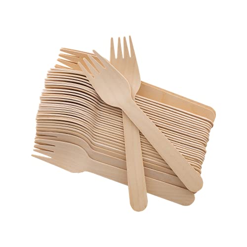 Disposable Wooden Forks -Pack of 100, 6.5" Length-Biodegradable, Natural Wooden Utensils, Great for Parties,Camping,Weddings&Dinner Events (Forks)