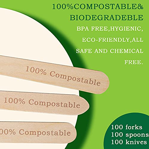Disposable Wooden Forks -Pack of 100, 6.5" Length-Biodegradable, Natural Wooden Utensils, Great for Parties,Camping,Weddings&Dinner Events (Forks)