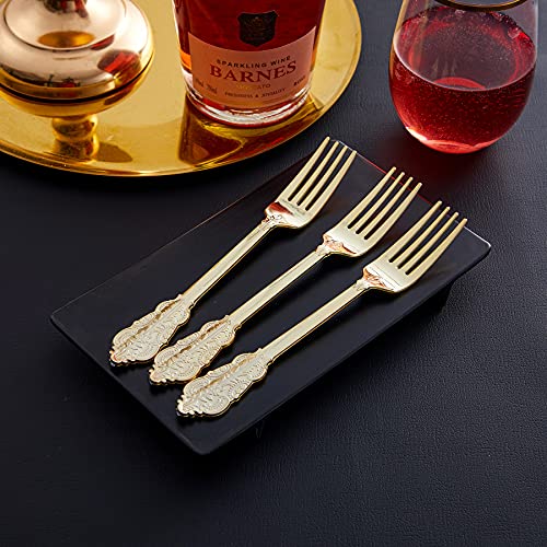 N9R 100Pcs Gold Plastic Forks, Solid, Durable and Heavy Duty Plastic Forks, Perfect Utensils for Parties, Weddings