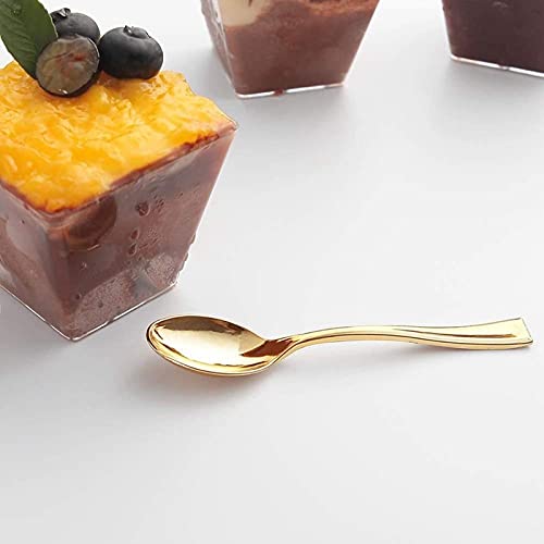 Gold Mini Spoons, Gold Plastic Mini Dessert Spoons, Disposable Tiny Gold Spoons, 4 inch 80 Count Mini Gold Spoons for Appetizers Tasting Posh Setting