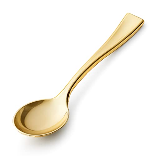 Gold Mini Spoons, Gold Plastic Mini Dessert Spoons, Disposable Tiny Gold Spoons, 4 inch 80 Count Mini Gold Spoons for Appetizers Tasting Posh Setting