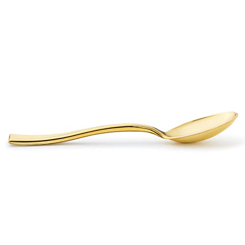 Gold Mini Spoons, Gold Plastic Mini Dessert Spoons, Disposable Tiny Gold Spoons, 4 inch 80 Count Mini Gold Spoons for Appetizers Tasting Posh Setting