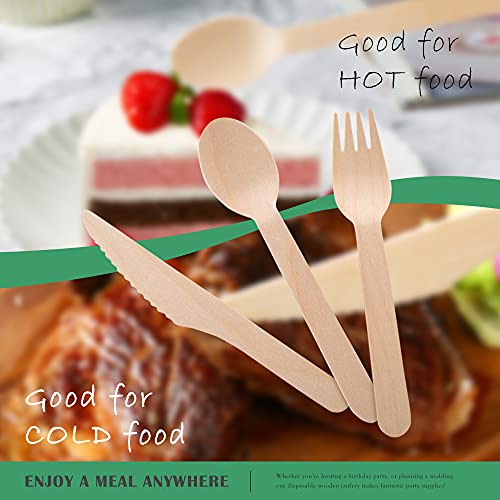 Disposable Wooden Forks -Pack of 100, 6.5" Length-Biodegradable, Natural Wooden Utensils, Great for Parties,Camping,Weddings&Dinner Events (Forks)