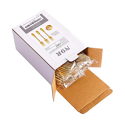 N9R 100Pcs Gold Plastic Forks, Solid, Durable and Heavy Duty Plastic Forks, Perfect Utensils for Parties, Weddings