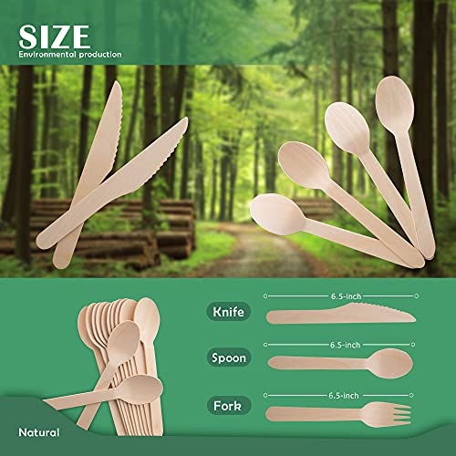 Disposable Wooden Forks -Pack of 100, 6.5" Length-Biodegradable, Natural Wooden Utensils, Great for Parties,Camping,Weddings&Dinner Events (Forks)