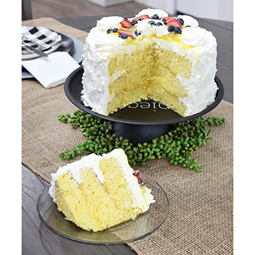 AuldHome Rustic Black Cake Stand, Farmhouse Enamelware Round Pedestal Cake Stand, Distressed Vintage Style