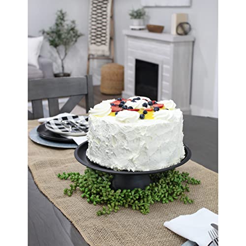 AuldHome Rustic Black Cake Stand, Farmhouse Enamelware Round Pedestal Cake Stand, Distressed Vintage Style