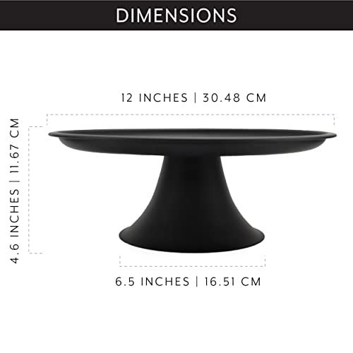 AuldHome Rustic Black Cake Stand, Farmhouse Enamelware Round Pedestal Cake Stand, Distressed Vintage Style