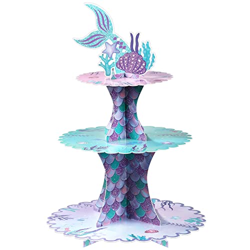 Mermaid Cake Stand 3 Tier Mermaid Party Supplies Mermaid Tail Cupcake Stand Holder for Girls Under The Sea Mermaid Theme Party Baby Shower Birthday Party Favors