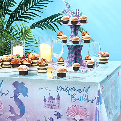 Mermaid Cake Stand 3 Tier Mermaid Party Supplies Mermaid Tail Cupcake Stand Holder for Girls Under The Sea Mermaid Theme Party Baby Shower Birthday Party Favors