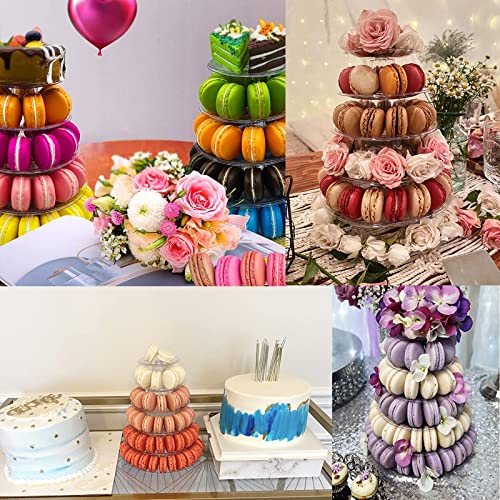6 Tiers Round Macaron Tower Stand Plastic Transparent Cake Stand Macaron Display Rack Desserts Cupcake Holder Platter for Baby Shower, Birthday Party, Wedding, Party Decor by Greatstar