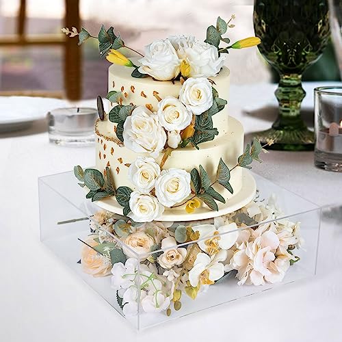 Efavormart 14"x14" | Clear Acrylic Cake Box Stand, Transparent Display Box Pedestal Riser with Hollow Bottom