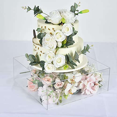 Efavormart 14"x14" | Clear Acrylic Cake Box Stand, Transparent Display Box Pedestal Riser with Hollow Bottom