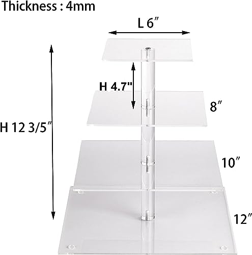 YestBuy 4 Tier Acrylic Cupcake Stand, Premium Cupcake Holder, Acrylic Cupcake Tower Display Cady Bar Party Décor – Display for Pastry(4.7" Between 2 Layers)…