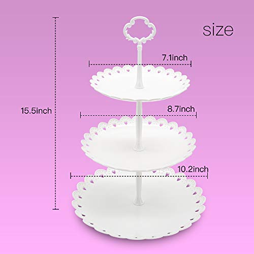 Imillet Cupcake Stand/Holder Plastic Dessert Stand White Cake Stand 3 Tiered Serving Stand Display Stand Reusable Pastry Platter for Wedding Birthday Baby Shower Tea Party Decorations (2 Pack Large)