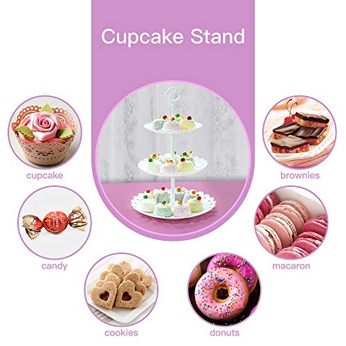 Imillet Cupcake Stand/Holder Plastic Dessert Stand White Cake Stand 3 Tiered Serving Stand Display Stand Reusable Pastry Platter for Wedding Birthday Baby Shower Tea Party Decorations (2 Pack Large)