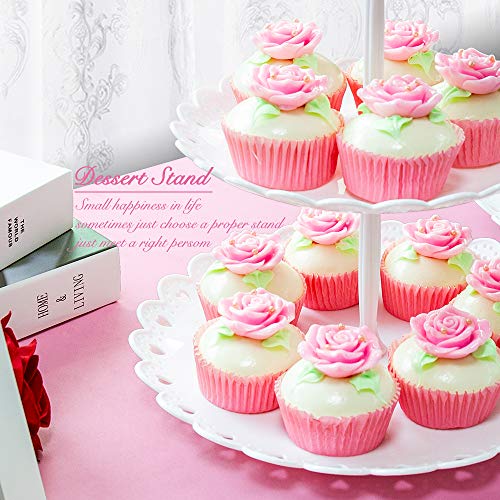 Imillet Cupcake Stand/Holder Plastic Dessert Stand White Cake Stand 3 Tiered Serving Stand Display Stand Reusable Pastry Platter for Wedding Birthday Baby Shower Tea Party Decorations (2 Pack Large)