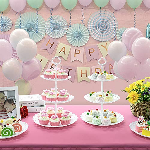 Imillet Cupcake Stand/Holder Plastic Dessert Stand White Cake Stand 3 Tiered Serving Stand Display Stand Reusable Pastry Platter for Wedding Birthday Baby Shower Tea Party Decorations (2 Pack Large)