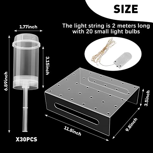 30 Hole Push Pop Cake Stand and 30 Packs Push up Cake Pop Shooter Plastic Pop Containers Cake Pop Holder with LED Lights for Wedding Candy Ice Cream Dessert Display (Square)