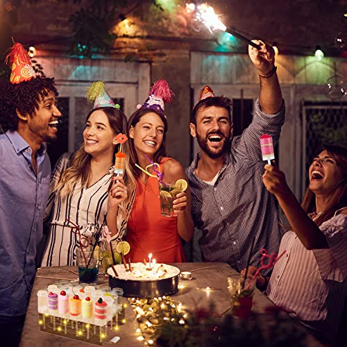 30 Hole Push Pop Cake Stand and 30 Packs Push up Cake Pop Shooter Plastic Pop Containers Cake Pop Holder with LED Lights for Wedding Candy Ice Cream Dessert Display (Square)