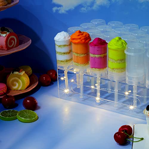 30 Hole Push Pop Cake Stand and 30 Packs Push up Cake Pop Shooter Plastic Pop Containers Cake Pop Holder with LED Lights for Wedding Candy Ice Cream Dessert Display (Square)