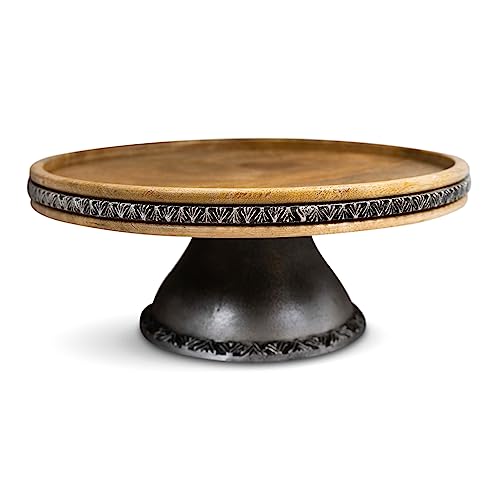 Foxglove Market Wood Cake Stand 11" with Metal Base - Pedestal Base Serving Platter